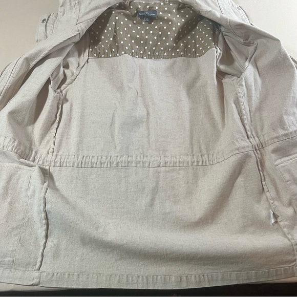 Market & Spruce Linen Blend Utility Jacket Hooded Cinch Waist Cream Oatmeal Sz M - Picture 15 of 15